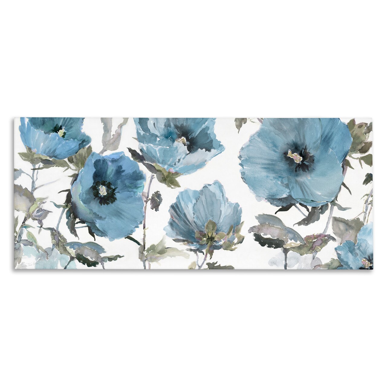 Stupell Industries Blue Poppies on White Canvas By Theresa Heidel